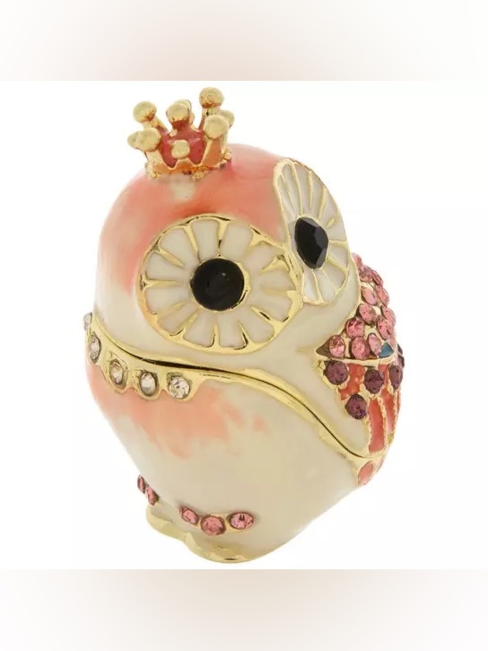 New Crowned Pink & White Jeweled Owl Trinket Box